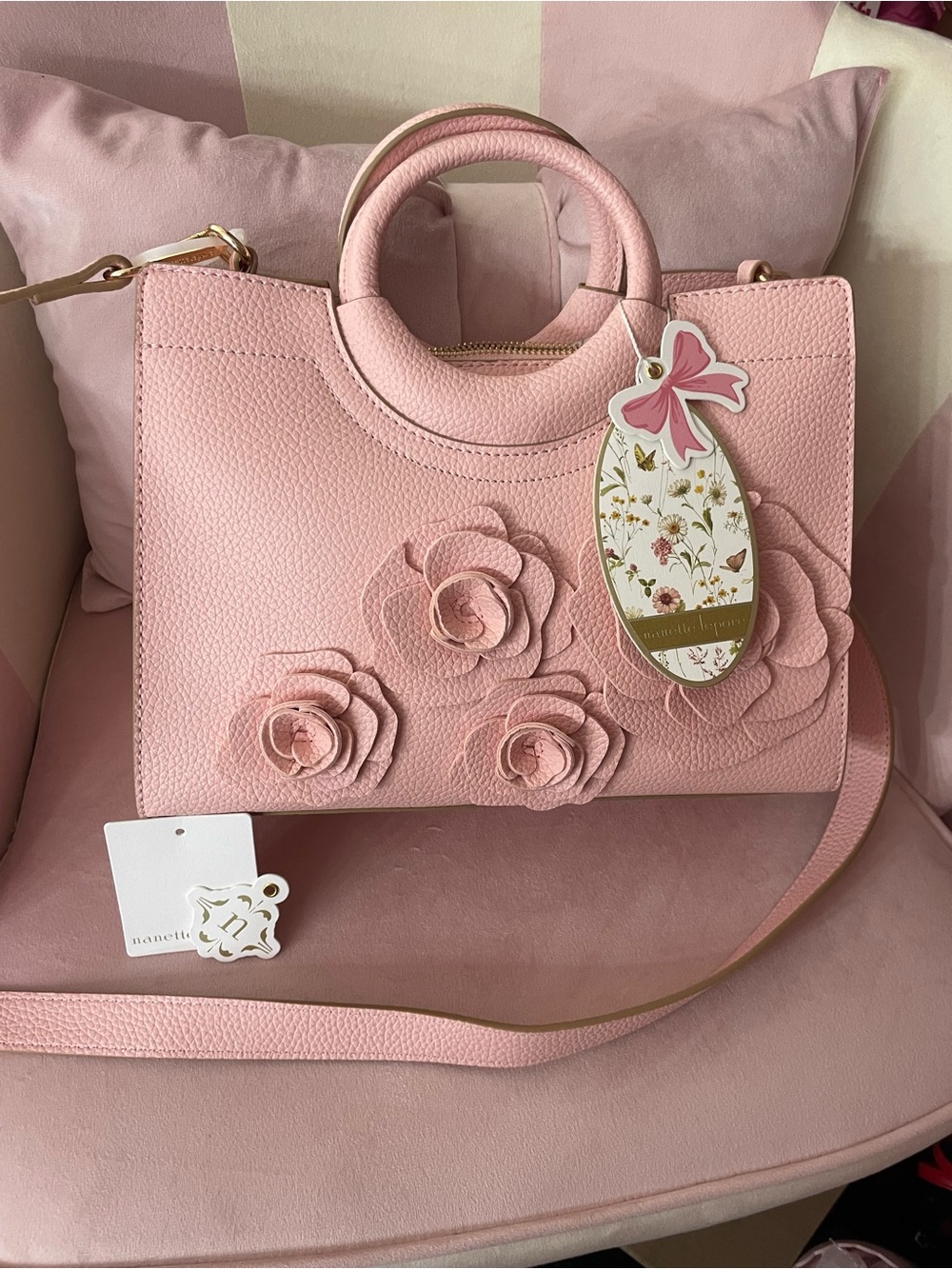 Nanette Lepore Pink Floral Appliqué Shoulder Bag